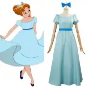 Peter Pan Wendy Darling Cosplay Halloween Costume Skyblue Dress Suit Kid &Adult