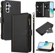 Cover Compatible with Samsung Galaxy A35 5G,Compatible with Samsung Galaxy A35 5G Zipper Dual Card Slot Wallet Phone Case Black