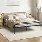 Bed Frame Queen Double King Single Size Metal Beds with Rattan Headboar Oikiture