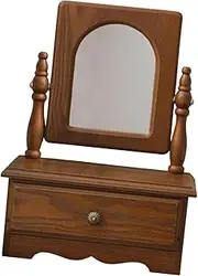 Qianly Wood Desk Makeup Mirror with Storage Box Dressing Accessory Wooden Table Top Vanity Mirror for Living Room