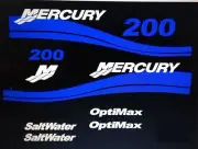 Mercury 200 hp Optimax outboard engine decals BLUE sticker Kit 25 - 250 pick hp