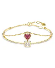 Swarovski Chroma Crystal Square & Heart Charm Layered Bangle Bracelet