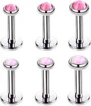 Heuvipens 6pc 6/8/10/12mm Steel Bar 3/4/5mm Opal & Crystal Monroe Labret Internally Threaded Lip Stud Ear Universal Piercing Jewelry