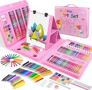 Drawing Kit 208PCS Deluxe Colouring Art Set for Kids 6-12 Drawing & Painting Set with Watercolour Colouring Pencils for Children Kid (Pink)