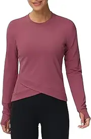 [THE GYM PEOPLE] Women's Long Sleeve Compression Shirts Workout Tops Cross Hem Athletic Running Yoga T-Shirts with Thumb Hole