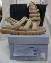Prada Padded Slingback Sandals Nappa Leather EU Size 39,5 Italy Beige