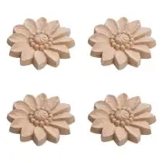 ZONADA 5cm Wood Carved Applique 4PCS Flower Pattern Door Wall Mirror Frame