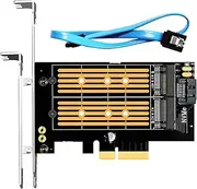 GLOTRENDS PA12 Dual M.2 SSD PCIe X4 Adapter Without Heatsink for One M.2 NVMe SSD and One M.2 SATA SSD, Support PCIe 4.0 SSD and OS Boot from M.2 NVMe SSD