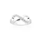 Silver Half Cz Infinity Ring In Size Q in White
