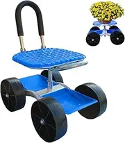 Rolling Garden Cart - Garden Stool On Wheels | Rolling Garden Car, Rolling Gardening Stool with Adjustable Swivel Seat, Ergonomic Adjustable Tool Tray with Storage Basket for Seniors Outdoor Yard