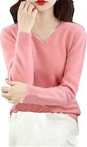[Hamthuit] Women's Flat V-Neck Mink Cashmere Sweater Knitted Loose Pullover Basic Knit Sweater