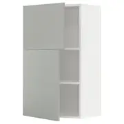 METOD wall cabinet with shelves/2 doors, white/Havstorp light grey, 60x37x100 cm