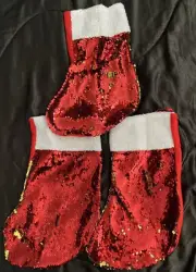New Long Christmas Stocking Sequined Stocking Color Red 3 Pack