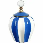 Mark Roberts Spring 2022 Classic Stripe Vase with Lid, Small, 10", Blue
