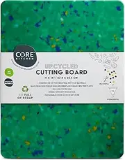 Core Home Upcycled BPA Free 11 x 14 Inch Made of Post Industrial Recycled Plastic Materials Charcuterie Platter Non-Slip Chopping Cutting Board, Green Confetti