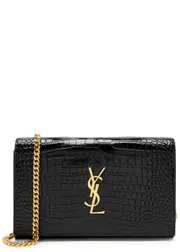 Saint Laurent Cassandre Crocodile-effect Leather Wallet-on-chain - Black ONE SIZE