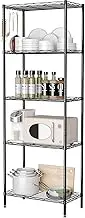 HOMEFORT 5-Shelving Unit,Adjustable Wire Shelving,Metal Wire Shelf with Shelf Liners and Hooks for Kitchen,Closet,Bathroom,Laundry,Black,21" W x 11" D x 59" H