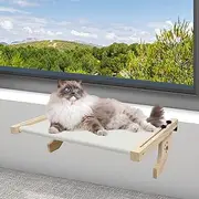 Cat Window Perch Hammock Bed With Wood & Metal Frame for Large Cats, Adjustable for Windowsill, Bedside, Drawer and Cabinet (21.5''-Grey)