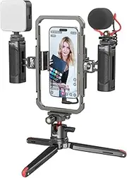 SmallRig Universal Video Rig Kit for iPhone, Smartphone and Cameras, Phone Stabilizer Rig w/Tripod Microphone LED Light Side Handle Power Bank Holderm, for Vlogging & Live Streaming - 3384