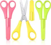 Kids Safety Scissors Children Handle Pre-school Training Scissors Plastic Safety Handmade Scissors with Spring Christmas Scrapbooking Art Craft（Pack of 3）