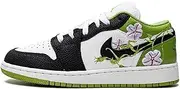 [Nike] Big Kid's Jordan 1 Low SE Floral Vines White/Black-Altitude Green (DQ8389 100), White/Black-altitude Green, 5.5 Big Kid
