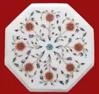 white 12" Marble side Table Top Marquetry precious stones home Decor
