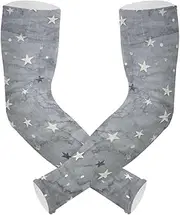 [Yoogain] UV Protection Arm Sleeves Youth Grey Marble with White Stars Driving Sleeves Sun & UV Protection Anti-Snag cubre brazos, Grey Marble With White Stars