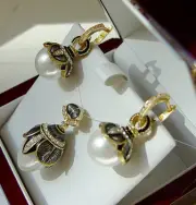 SALE ! SUPERB ENAMEL EGG PENDANT & EARRINGS SET SILVER 925 with WHITE PEARL