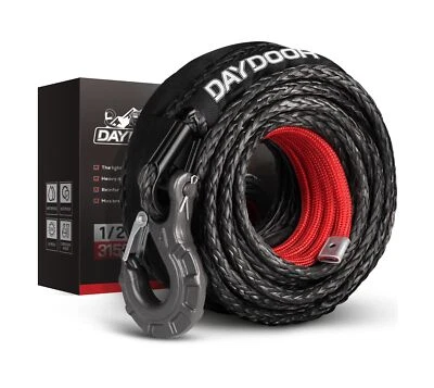 1/2'' x 92ft Synthetic Winch Rope, 31,500 Lbs Winch Rope Cable Kit, Winch Lin...