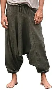 [Generic] Men's Casual Drawstring Harem Pant Casual Hippie Pants Men Soild Aladdin Drop Crotch Boho Yoga Trousers