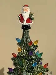 Ceramic Christmas Tree With Santa Or Snowman Topper. 10 Inch