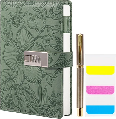 Diary with Lock for Women, 3D Embossed Journal with Lock, 224 Pages Wide line...