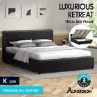 ALFORDSON Bed Frame King Size Gas Lift Storage Base Black Leather TRICIA