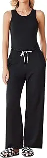 Cnlinkco Women's 2 Piece Outfits Lounge Sets Sleeveless Crewneck Tank Tops and Wide Leg Pants Going Out Athletic Sets