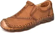 [Asifn] Mens Slip On Loafers Leather Casual Shoes Lightweight Comfortable Walking Shoes Retro Fashion Driving Shoes