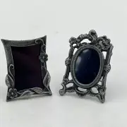 VTG Miniature Picture Frames Pewter Metal Ornate Lot Of 2 Free Standing Floral