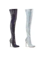 Pleaser COURTLY-3015 5 Inch Glitter Thigh High Boot, 1/3 Side Zip