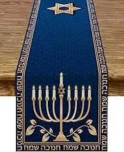 Hanukkah Table Runner Chanukah Menorah Star of David Jewish Festival Holiday Party Kitchen Dining Home Decoration (13" x 72")