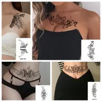 在飛比找蝦皮購物優惠-防水臨時 3D 紋身貼紙女性蝴蝶羽毛胸腰紋身遮疤痕人體藝術假