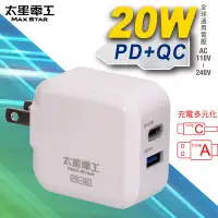 在飛比找Yahoo奇摩購物中心優惠-太星電工 20W智慧高速充電器(PD+QC) AE330