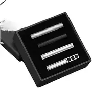 [WUSHAUALNS] Tie Clip Silver Tie Clip Set Collar Clip Black Simple Tie Clip