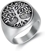 [Generic] Stainless Steel Tree of Life Round Signet Ring