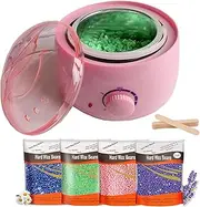 AISky Wax Melt Warmer Kit for Women Men Hair Removal,Pink Waxing Kit with Wax Bean Heater+4 Packages of Wax Beans+10 Wax Sticks