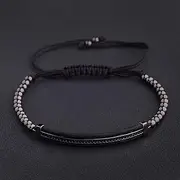 [U.S. Polo Assn.] Luxury Black Zircon Long Tubes&4MM Copper Beads Macrame Men Bracelets&, Bangles for Women Jewelry (Metal Color : 3 Heads)