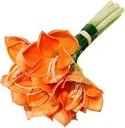 Calcifer 2 Bunchs of PU Clivia Miniata Kaffir Lily Orchid Cymbidium Artificial Flowers for Home Garden Wedding Party Decoration (Orange)