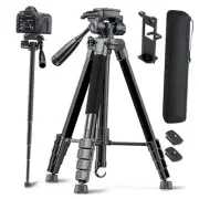 73" Camera Tripod and Monopod, Professional Aluminum Tripod Stand for Black