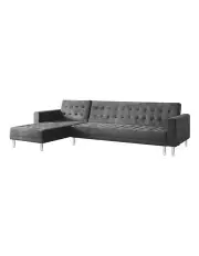 [Laura Hill] Sarantino Faux Velvet Corner Sofa Bed Couch with Chaise Grey