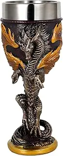 Medieval Flame Dragon Wine Goblet - Fantasy Dungeons and Dragons Wine Chalice - 7oz Stainless Steel Drinking Cup - Romantic Ideal Novelty Gothic Gift Party Idea