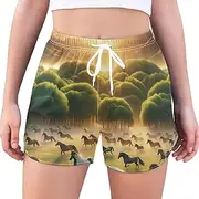 [ODAWA] Horses Womens Active Shorts Womens Quick Dry Shorts Workout Shorts with Pockets for Women