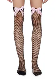 Bow N’ Beam Fishnet Thigh High Socks